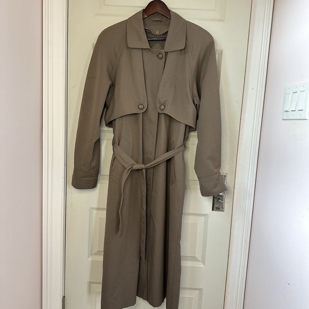 Vintage 80s 90s British Mist Trench Coat Removable Lining Size 5/6 Shoulder Pads